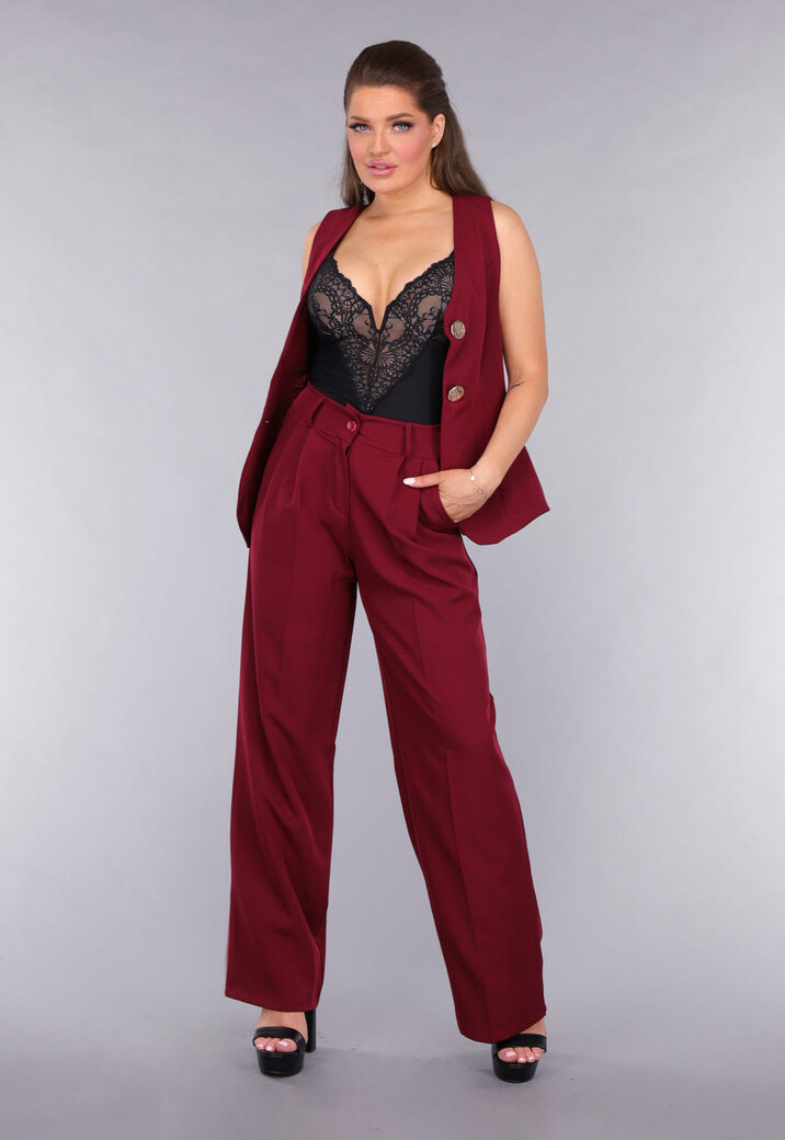 Burgundy Gilet Co Ord Set met Pantalon