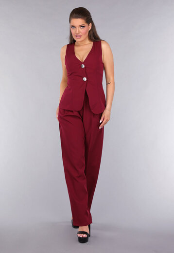 Burgundy Gilet Co Ord Set met Pantalon