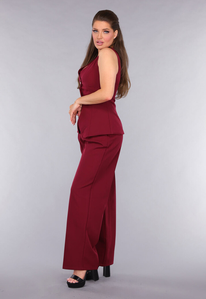 Burgundy Gilet Co Ord Set met Pantalon