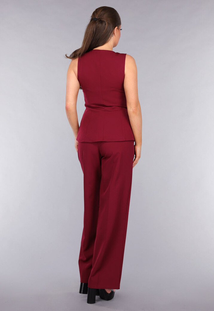 Burgundy Gilet Co Ord Set met Pantalon