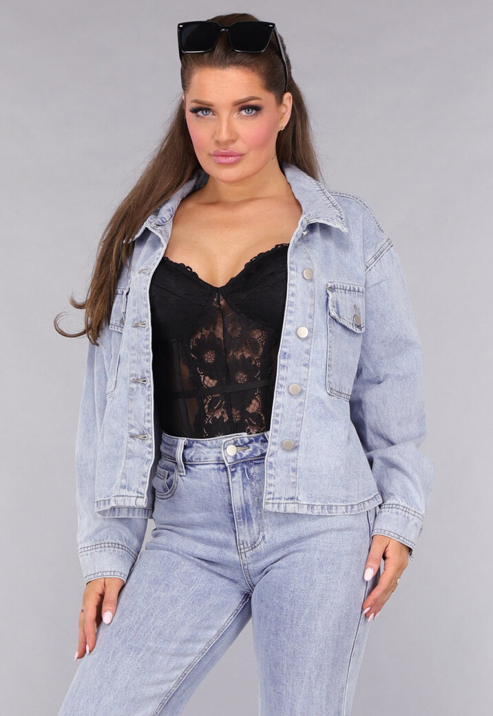 Denim Blouse met Wassing en Borstzakken