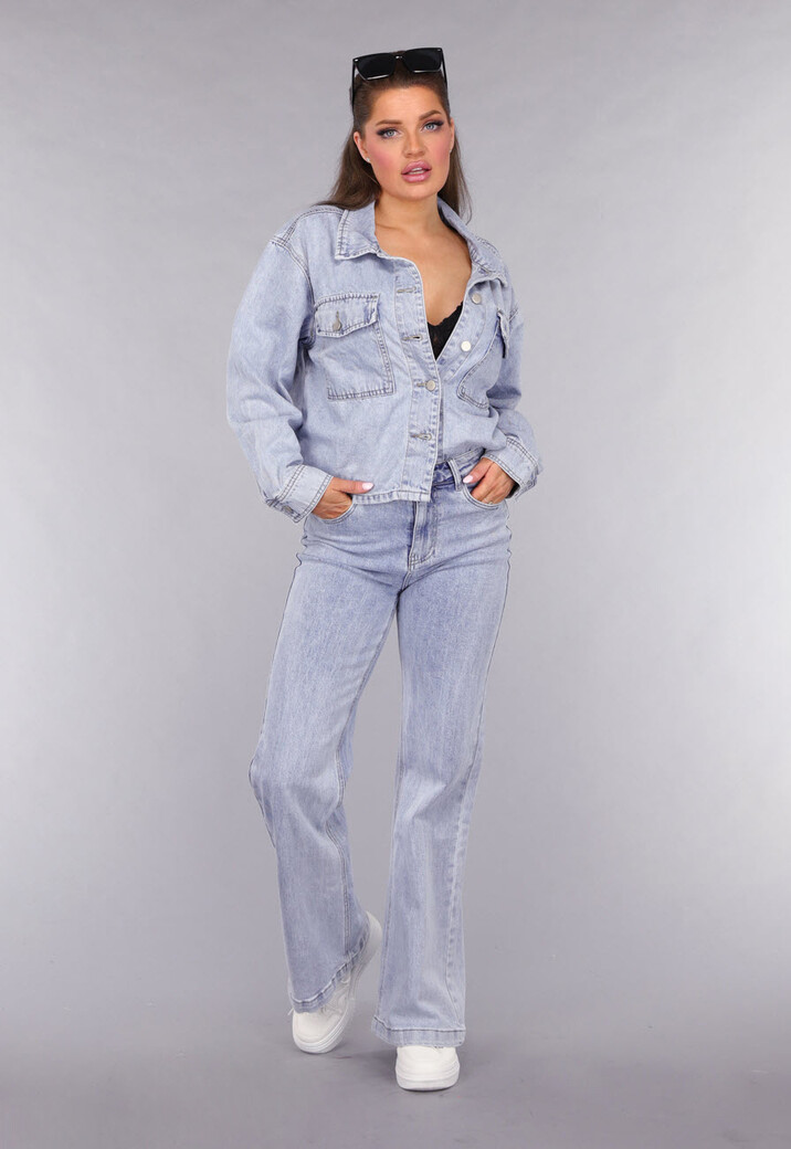 Denim Blouse met Wassing en Borstzakken