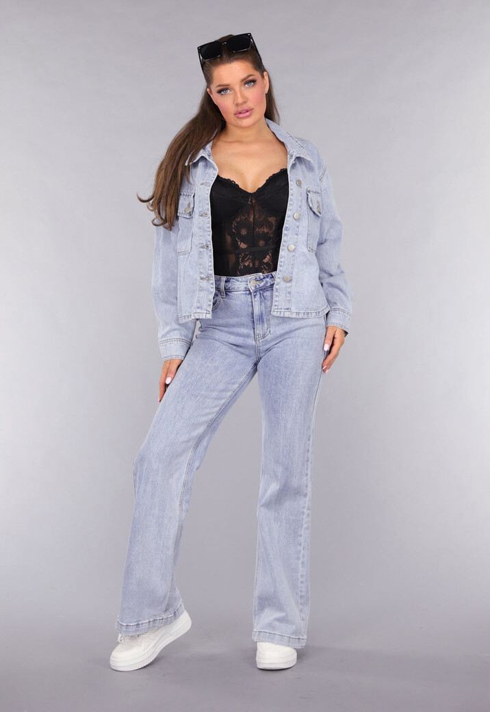 Denim Blouse met Wassing en Borstzakken