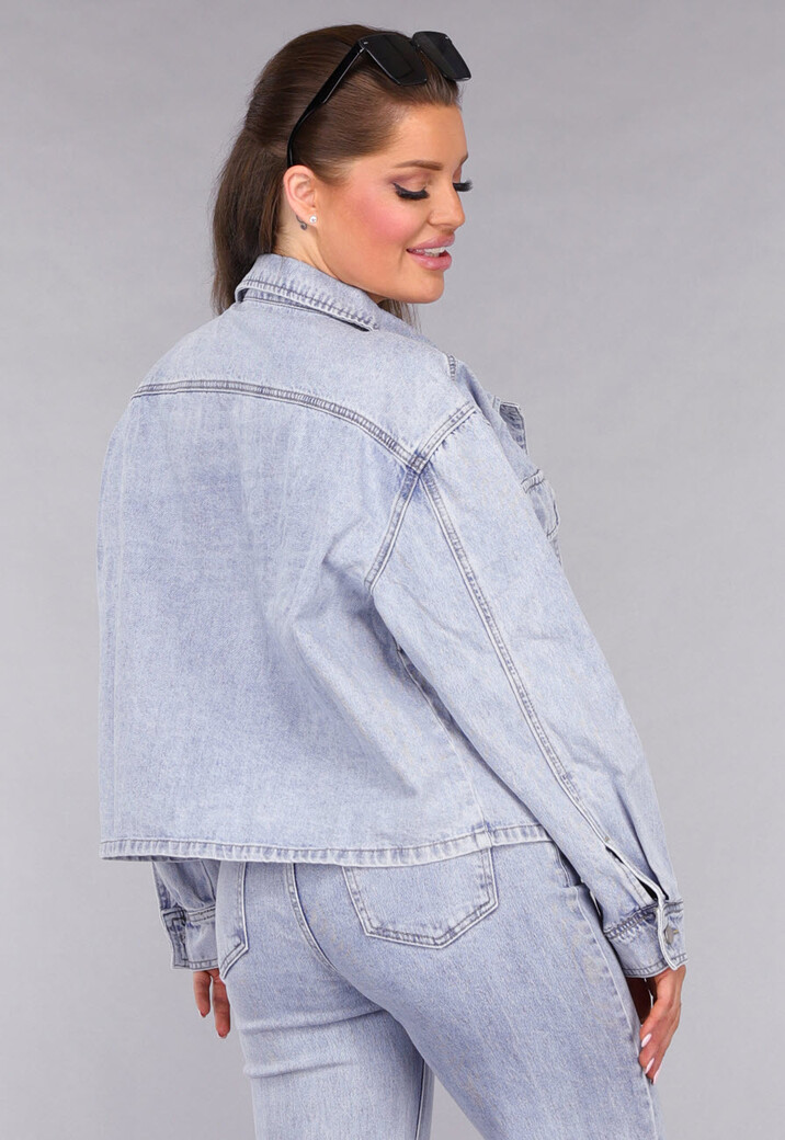 Denim Blouse met Wassing en Borstzakken