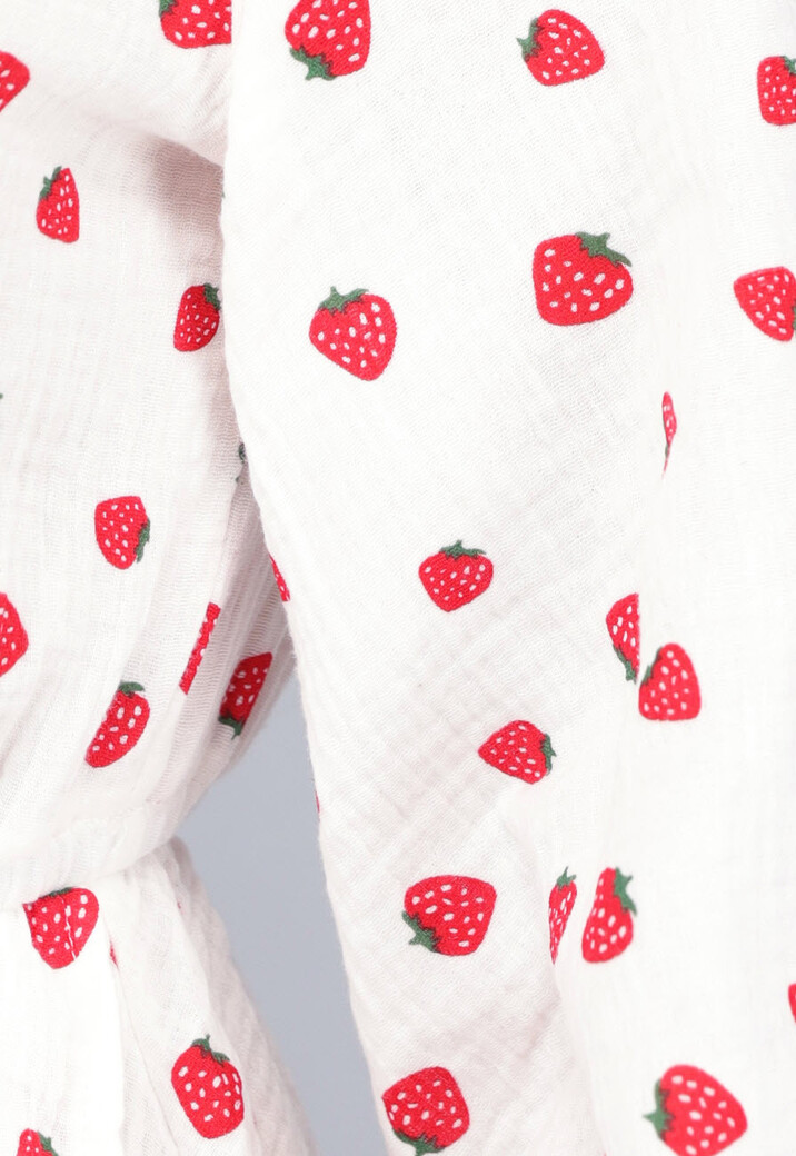 Witte Mousseline Overslag Jurk met Aardbeien