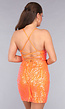 Oranje Pailletten Bodycon Jurk met Veterdetail