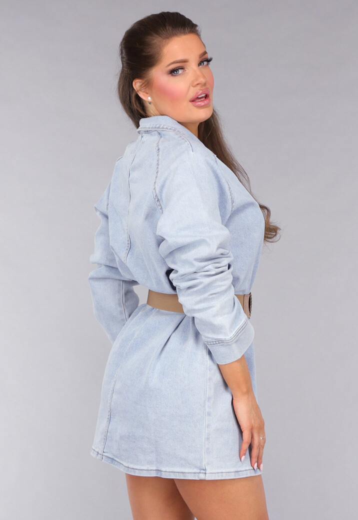 Longsleeve Oversized Denim Jurk met V-hals