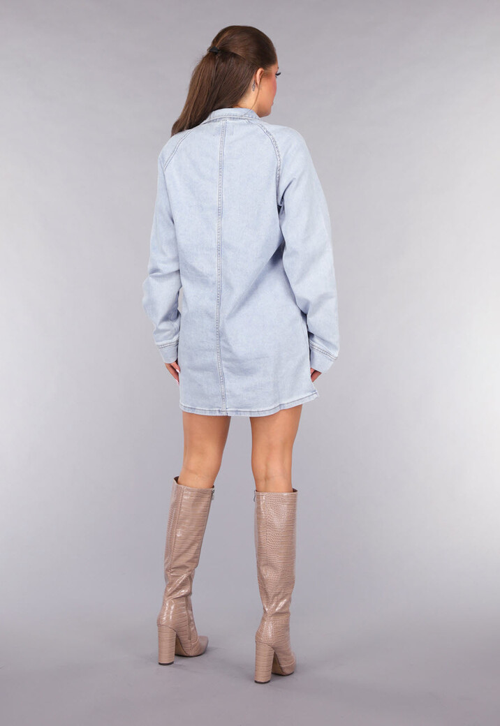 Longsleeve Oversized Denim Jurk met V-hals