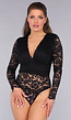 Zwarte Padded Lace Bodysuit met Lange Mouwen