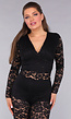 Zwarte Padded Lace Bodysuit met Lange Mouwen