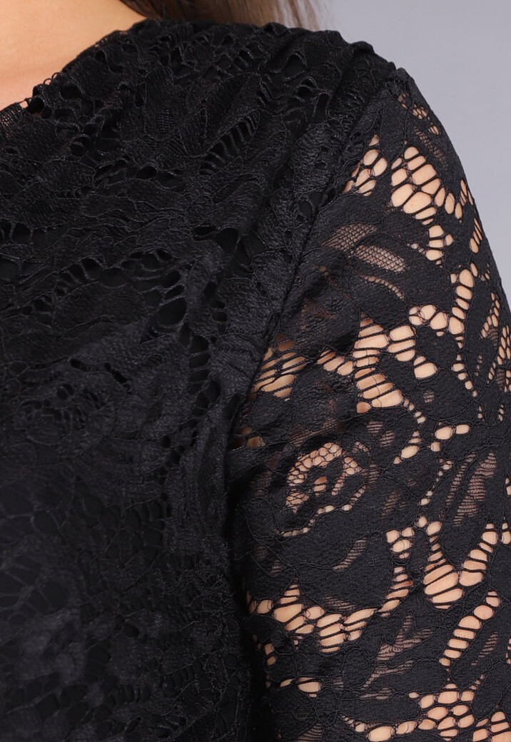 Zwarte Padded Lace Bodysuit met Lange Mouwen