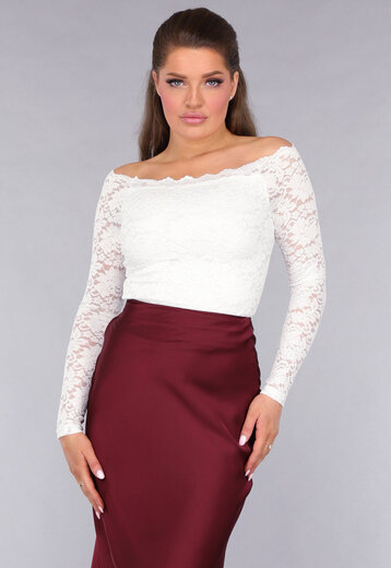Longsleeve Off-Shoulder Lace Top in Wit