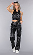 Zwarte Lederlook Cargo 2-Piece met Halter Top