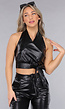 Zwarte Lederlook Cargo 2-Piece met Halter Top