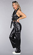 Zwarte Lederlook Cargo 2-Piece met Halter Top