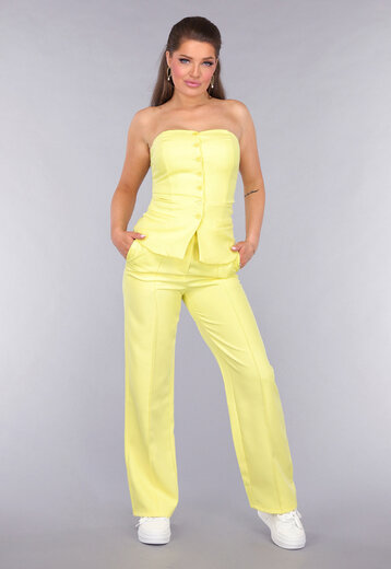 Gele Matching Set met Strapless Top en Pantalon