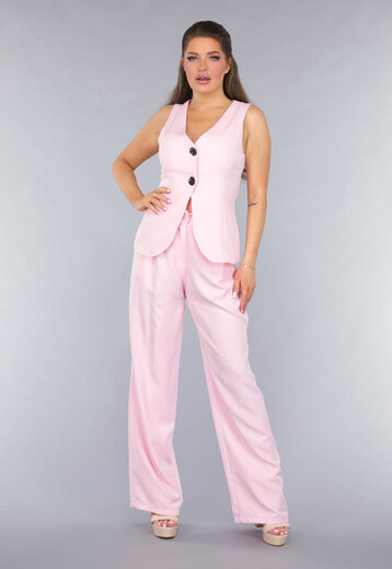 Lichtroze Gilet Co Ord Set met Pantalon
