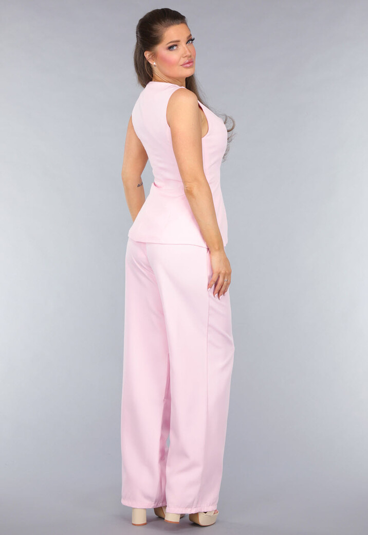 Lichtroze Gilet Co Ord Set met Pantalon