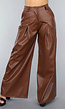 Bruine Lederlook Wide Leg Tall Broek