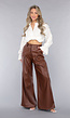 Bruine Lederlook Wide Leg Tall Broek