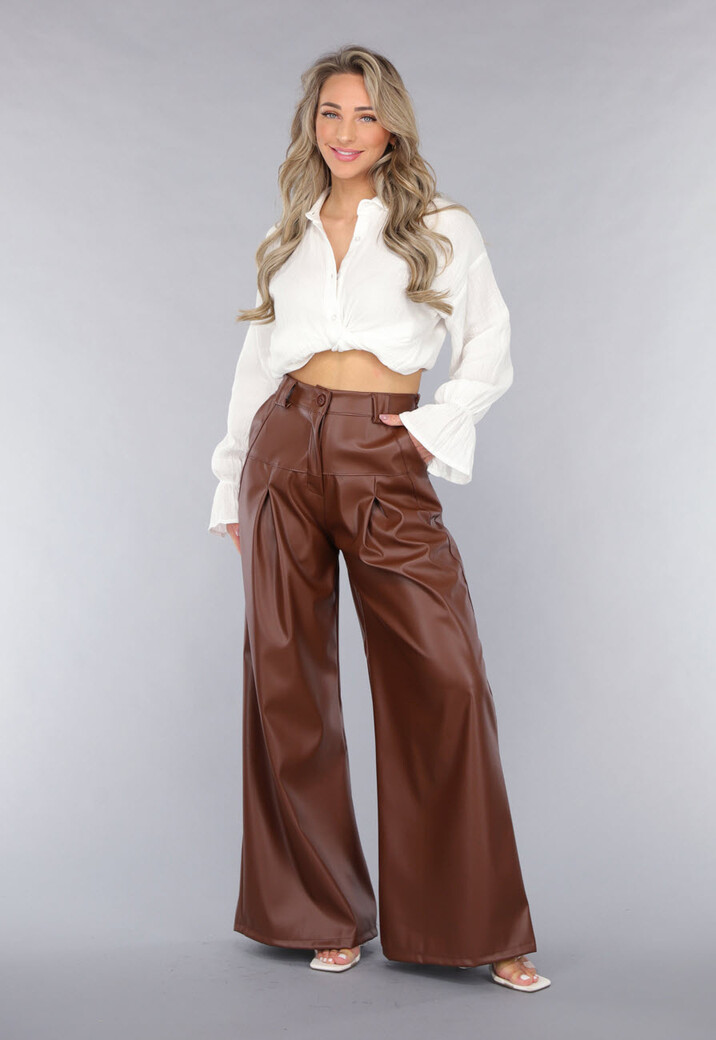 Bruine Lederlook Wide Leg Tall Broek