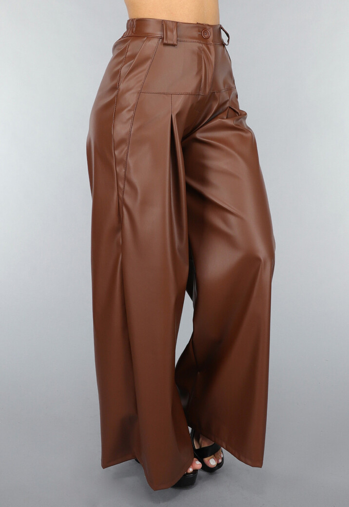 Bruine Lederlook Wide Leg Tall Broek