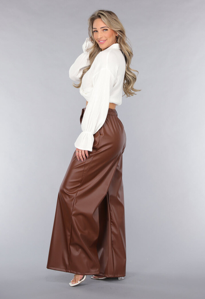 Bruine Lederlook Wide Leg Tall Broek