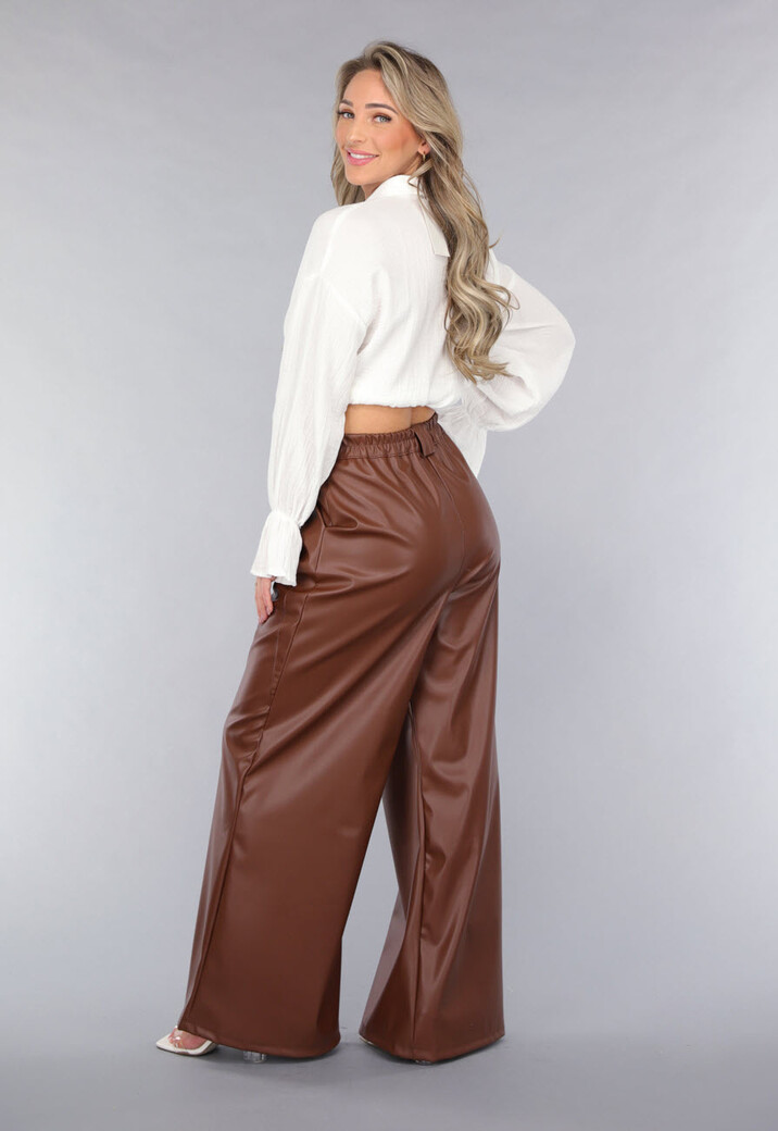 Bruine Lederlook Wide Leg Tall Broek