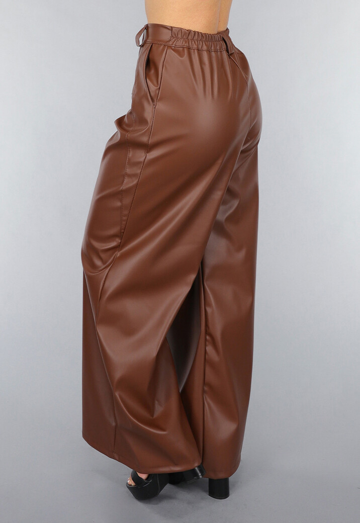 Bruine Lederlook Wide Leg Tall Broek