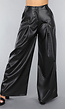 Tall Lederlook Wide Leg Pantalon in Zwart