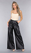 Tall Lederlook Wide Leg Pantalon in Zwart