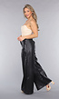 Tall Lederlook Wide Leg Pantalon in Zwart