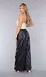 Tall Lederlook Wide Leg Pantalon in Zwart