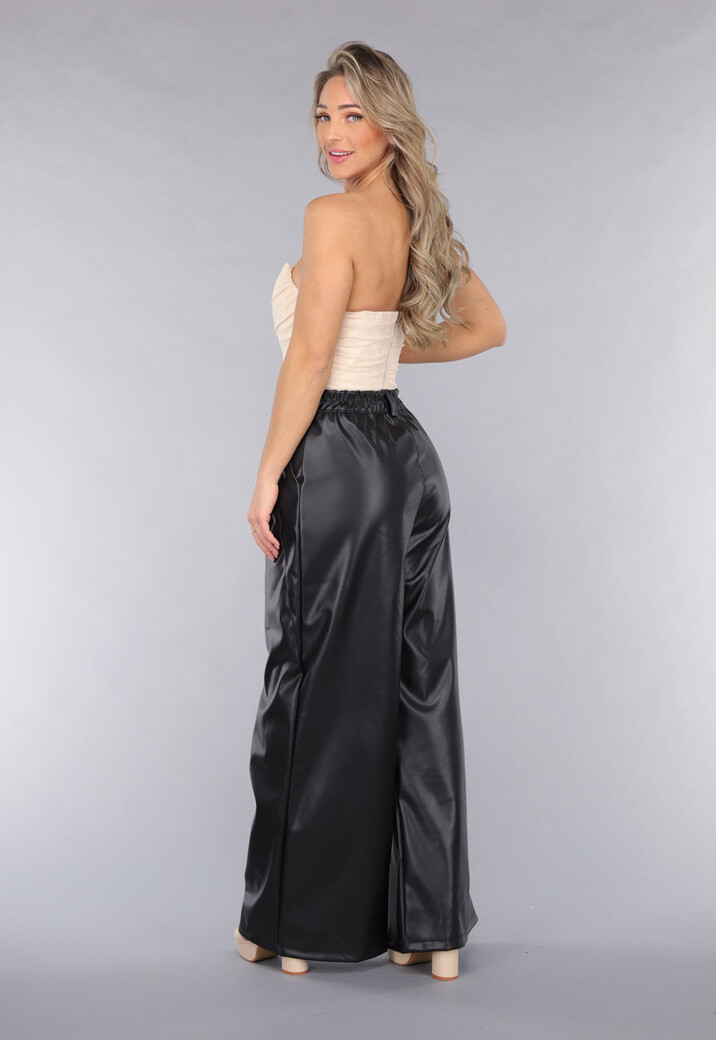 Tall Lederlook Wide Leg Pantalon in Zwart