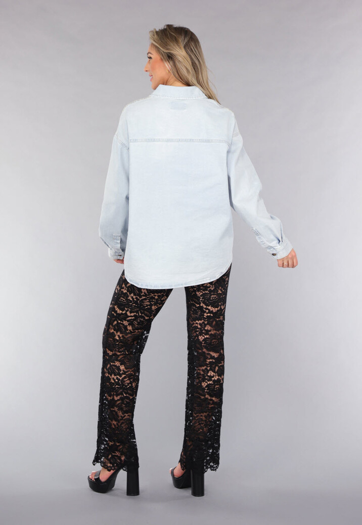 Lichtblauwe Denim Blouse met Knoopsluiting