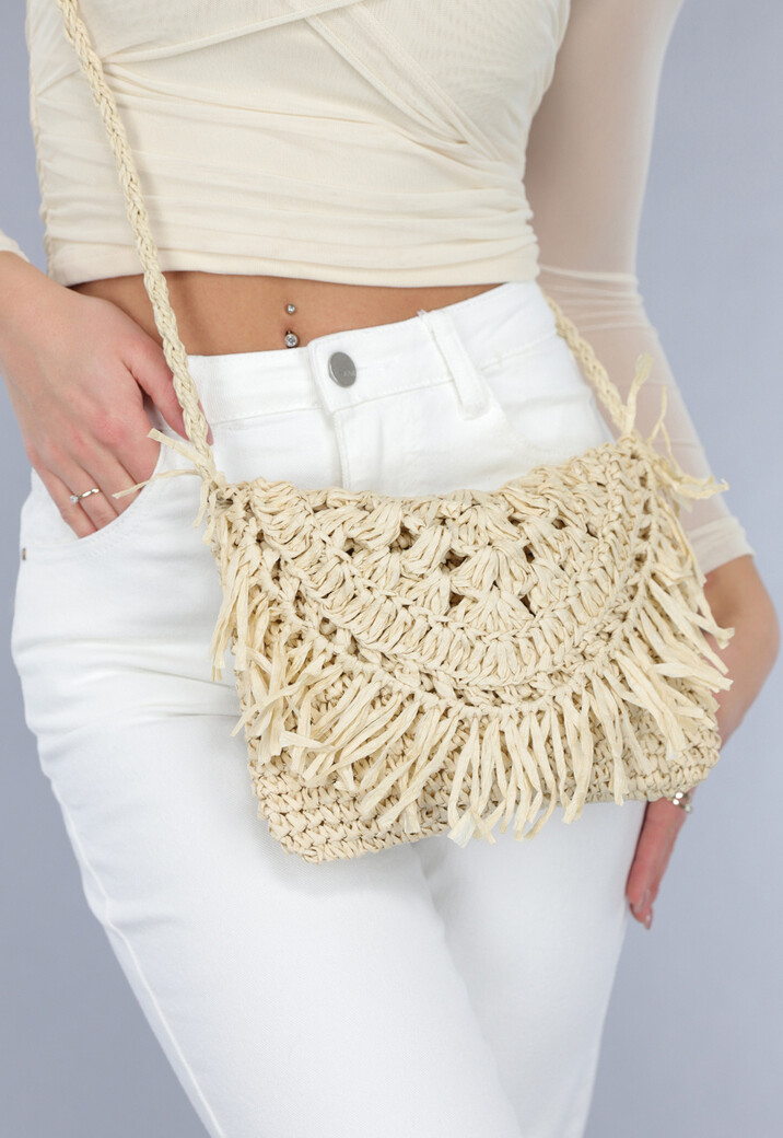 Bohemian Beige Stro Tas met Gevlochten Schouderband