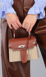 Kleine Raffia Handtas met Bruine Lederlook Afwerking