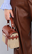 Kleine Raffia Handtas met Bruine Lederlook Afwerking