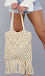 Beige Gehaakte Strandtas met Franjes