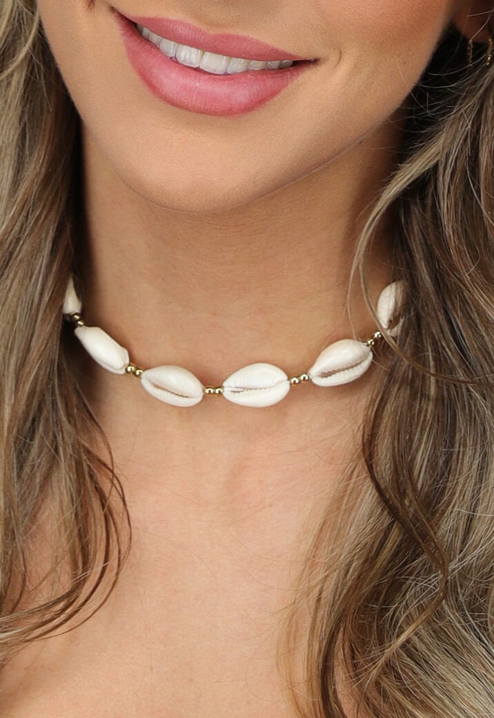 Halsketting met Kauri Schelpjes en Gouden Kraaltjes