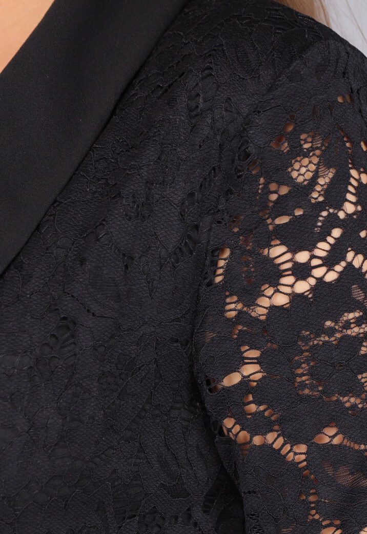 Zwarte Lace Short Set met Blazer