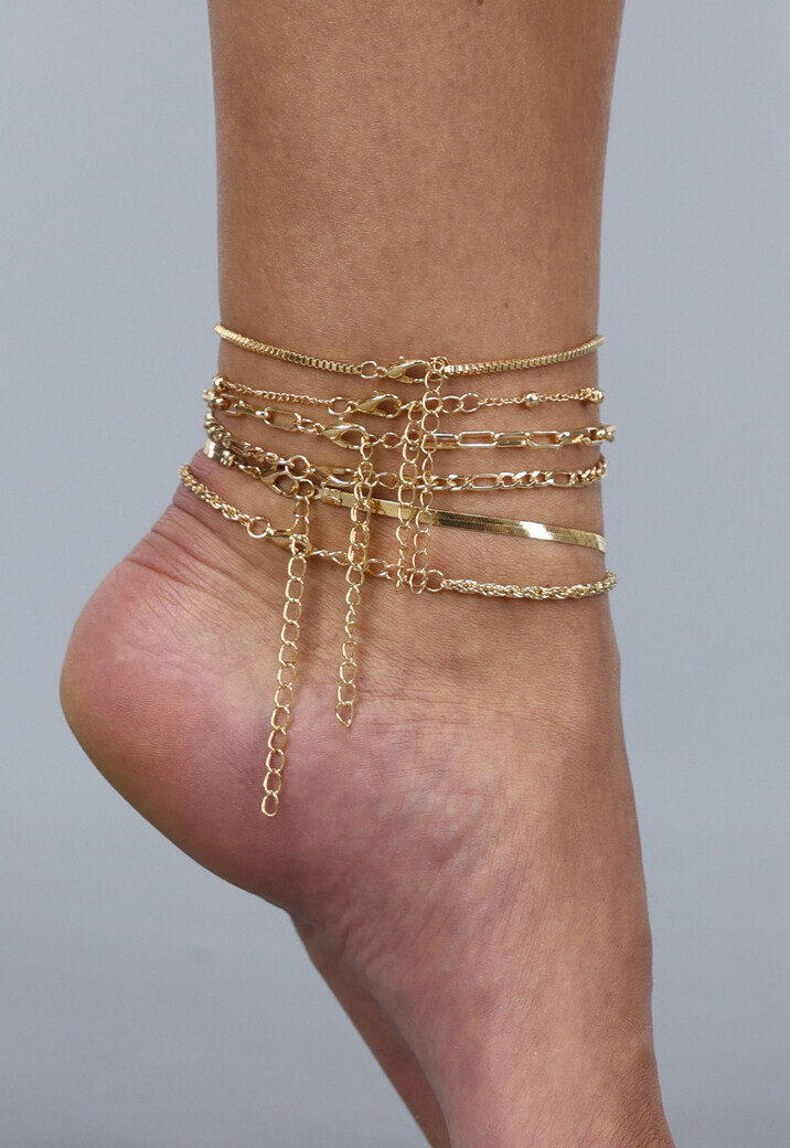 Goudkleurige Set van 6 Losse Enkelbandjes