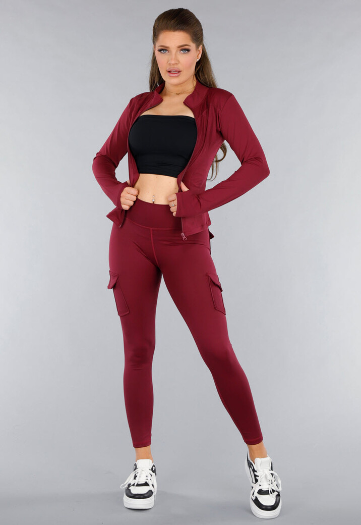 Burgundy Longsleeve Fitness Set met Zakken