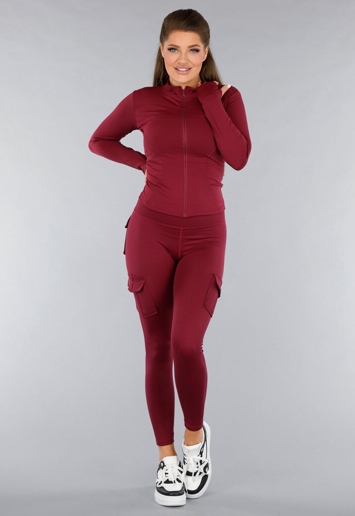 Burgundy Longsleeve Fitness Set met Zakken