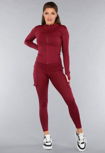 Burgundy Longsleeve Fitness Set met Zakken