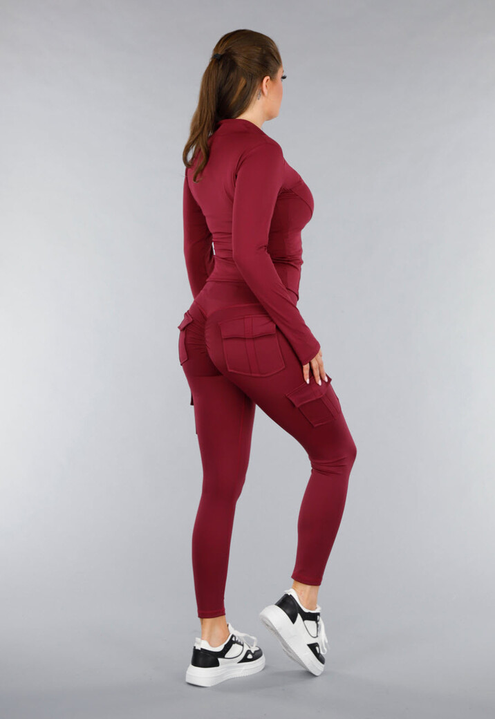 Burgundy Longsleeve Fitness Set met Zakken