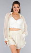 Crème 2-Delig Set met Doorschijnende Blouse en Elastische Short