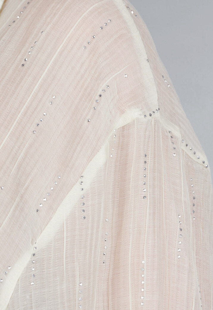 Crème 2-Delig Set met Doorschijnende Blouse en Elastische Short