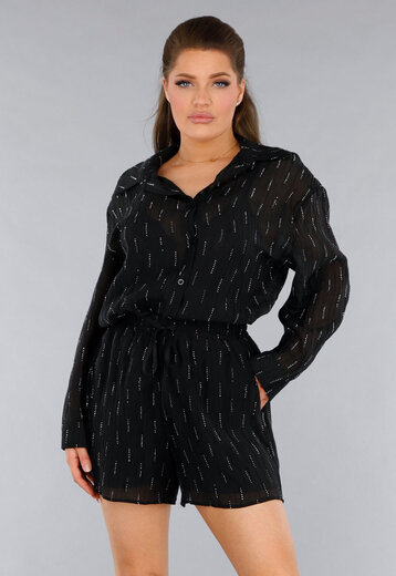 Zwarte Tweedelige Set met Blouse en Short