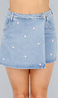 Denim Stretch Skort met Roze Sterren en Overslag